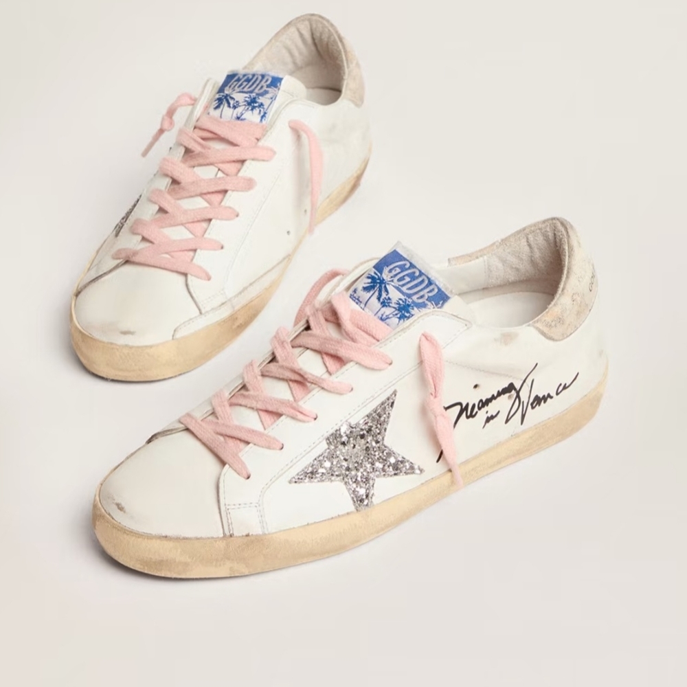 Super-Star Sneakers with Silver Glitter Star and Leopard-Print Leather Heel Tab